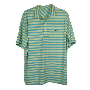 Vineyard Vines Jamestown Polo Golf Shirt Men Size L Blue Yellow Heather Stripe